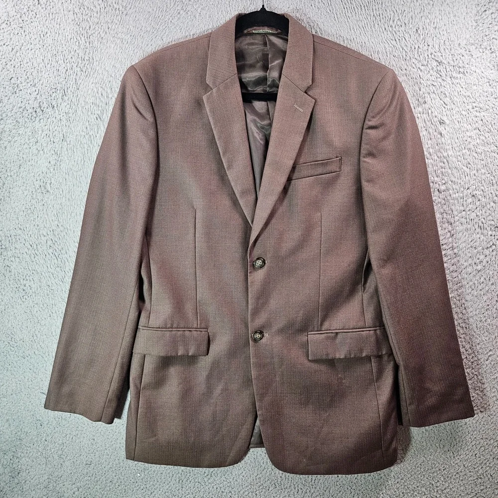 NEW Perry Ellis 40S Suit Blazer Jacket Men Classic‎ Fit Poly Textured Brown